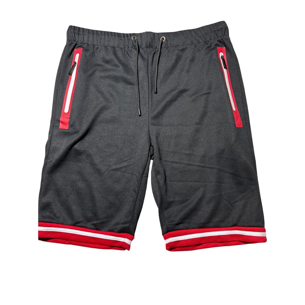 Retro Distrikt Mens XL Black & Red Elastic Stretchy Athletic Sweat Shorts
